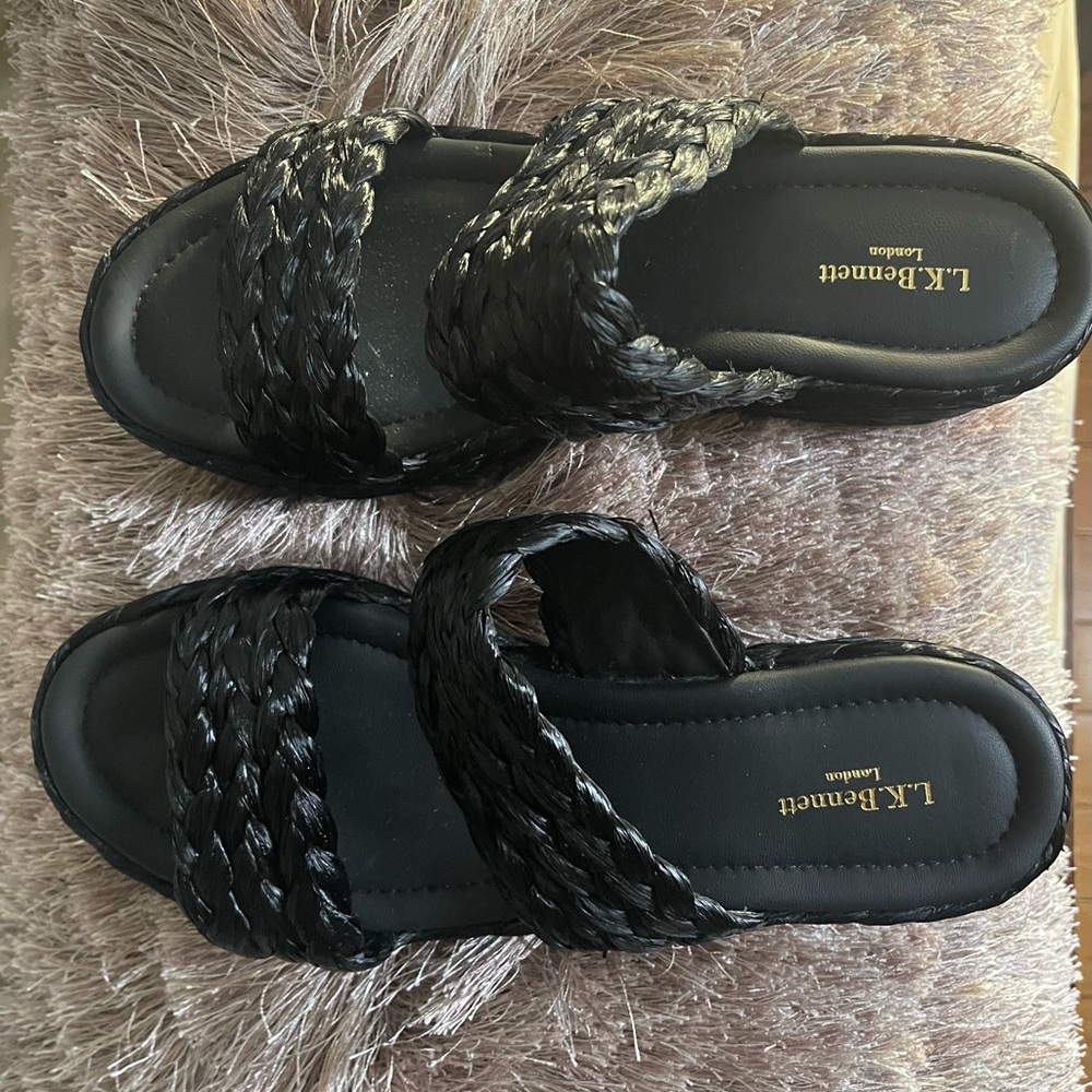 Crazy Hot Buy! Platform 2-Strap Raffia Slide Sandals by LK Bennett. Size 41/~10